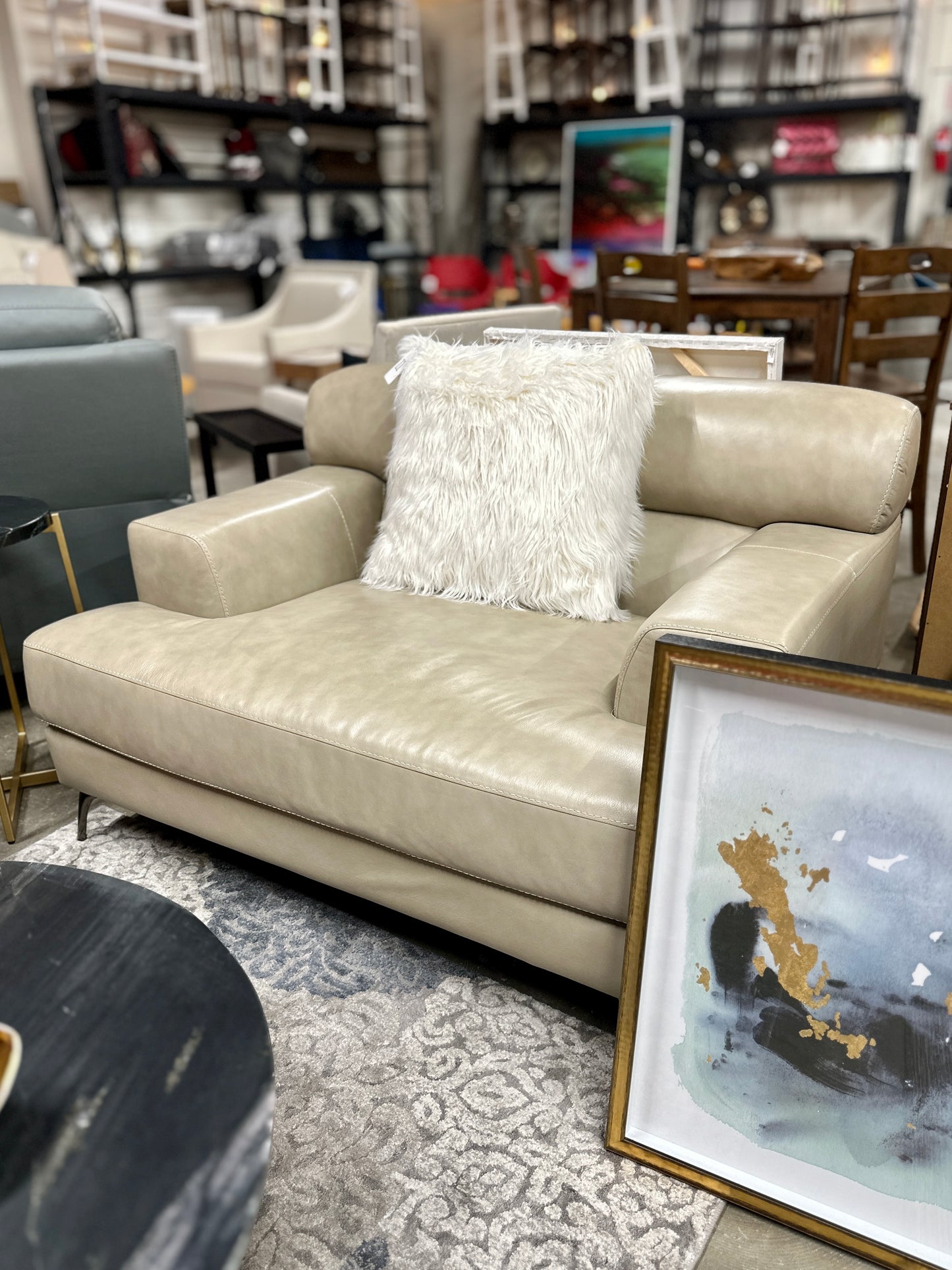 Leather Loveseats in Beige