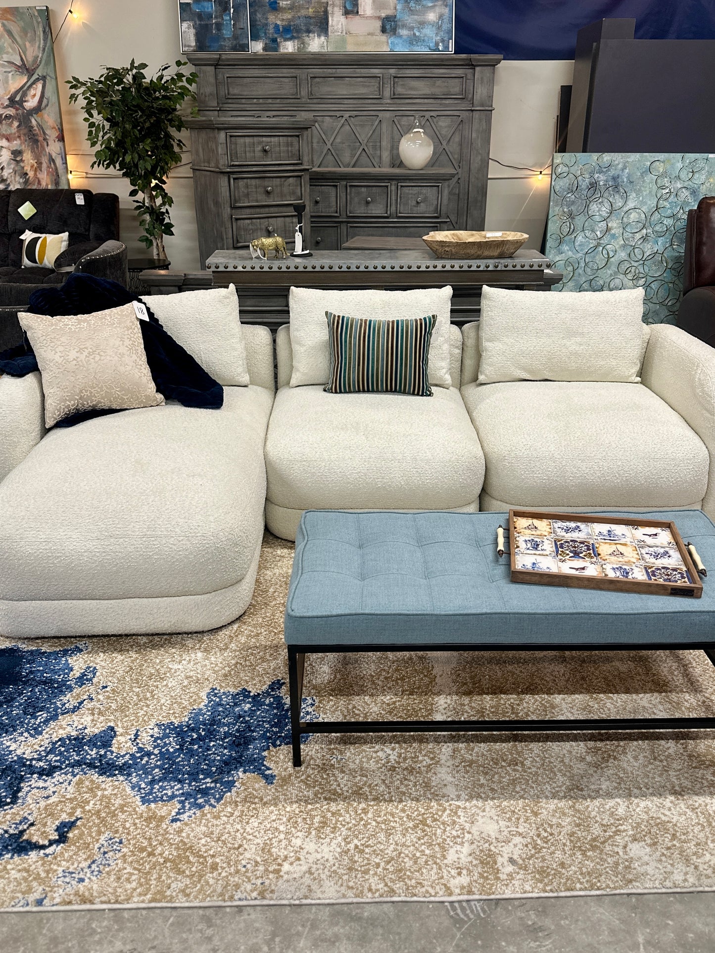 Boucle 3pc Sectional in White