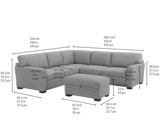 Thomasville Langdon L-Shape Sectional with Storage Ottoman