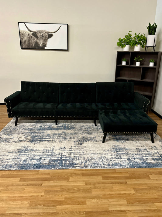 Black Tufted Pinhead Sectional w/ Chaise