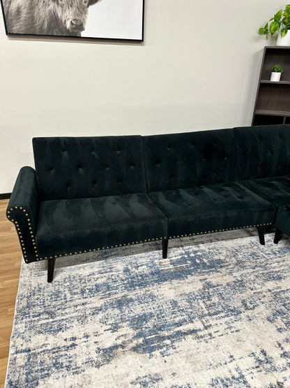Black Tufted Pinhead Sectional w/ Chaise