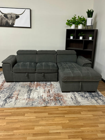 Grey Sleeper Pullout Sectional Couch w/ Storage