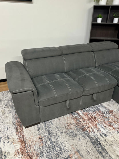 Grey Sleeper Pullout Sectional Couch w/ Storage