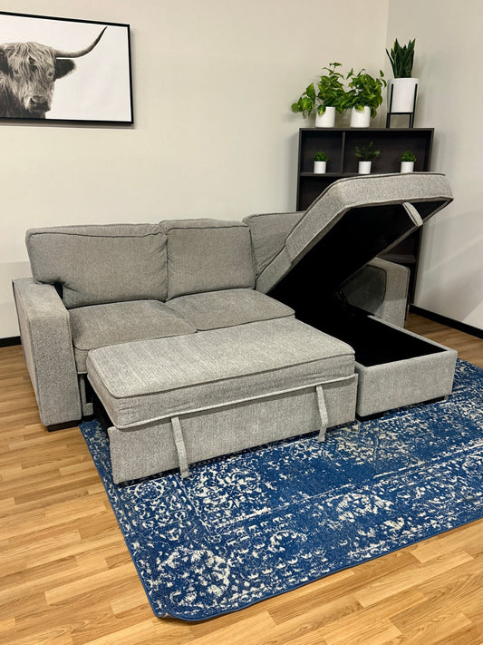 Grey Reversible Sleeper Pullout Sectional Sofa