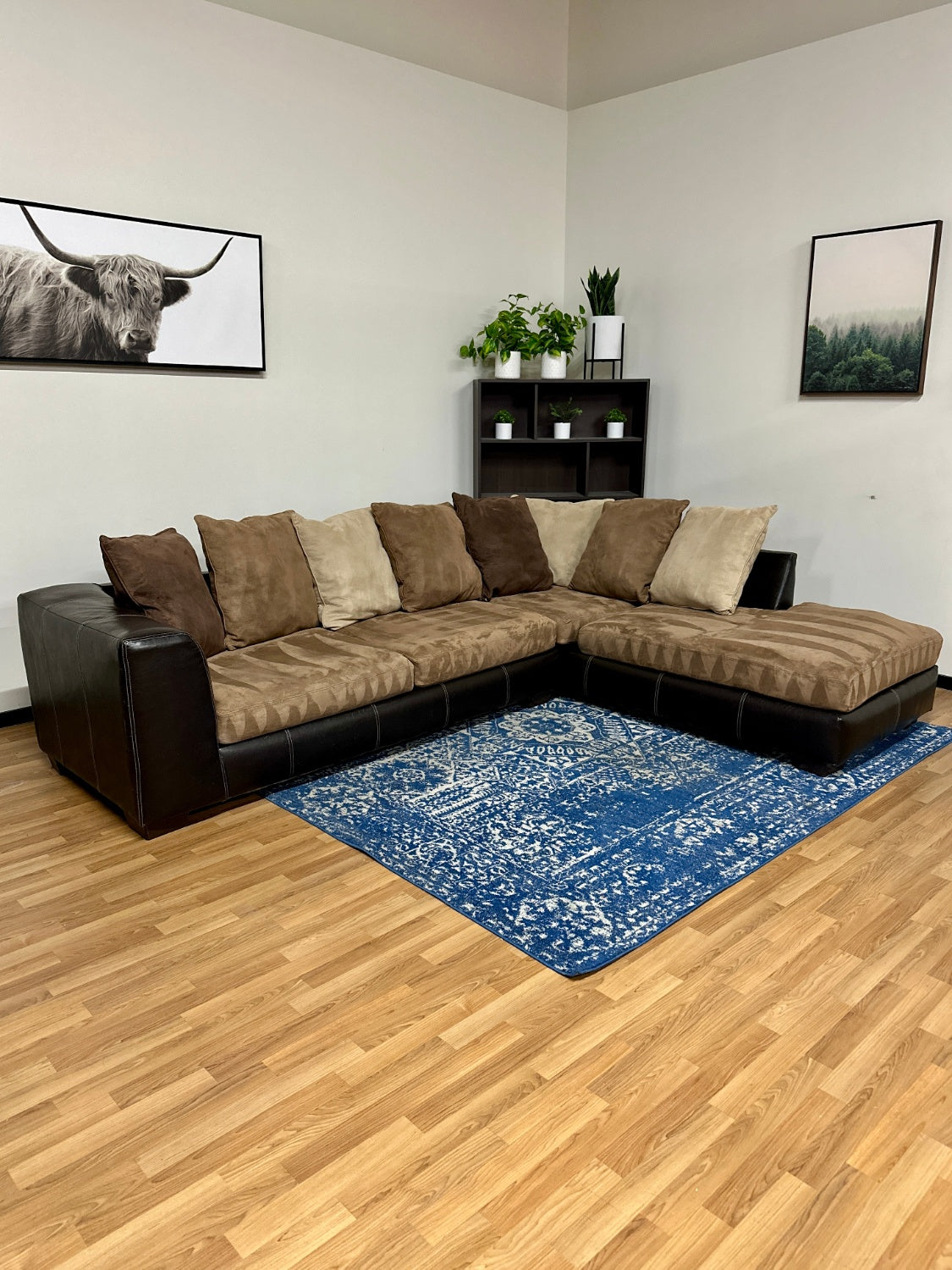 Two-Tone Black Brown Sectional Couch