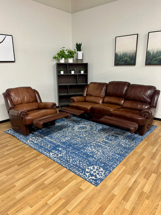 Gorgeous Brown Leather Sofa Chair Set