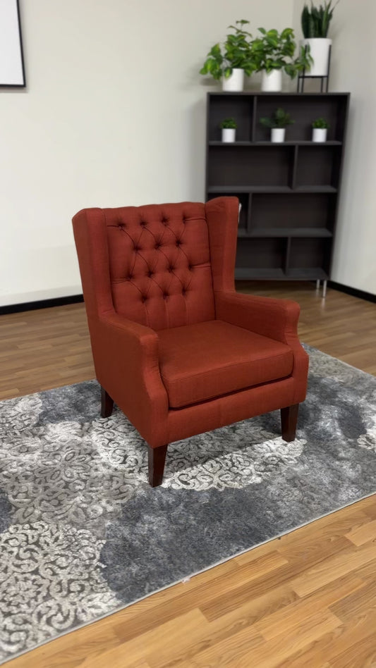 Linen Wingback Chair in Dark Orange
