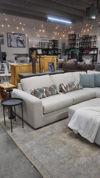 Cascade L-Shape Sectional in Cream with Rolling Ottoman