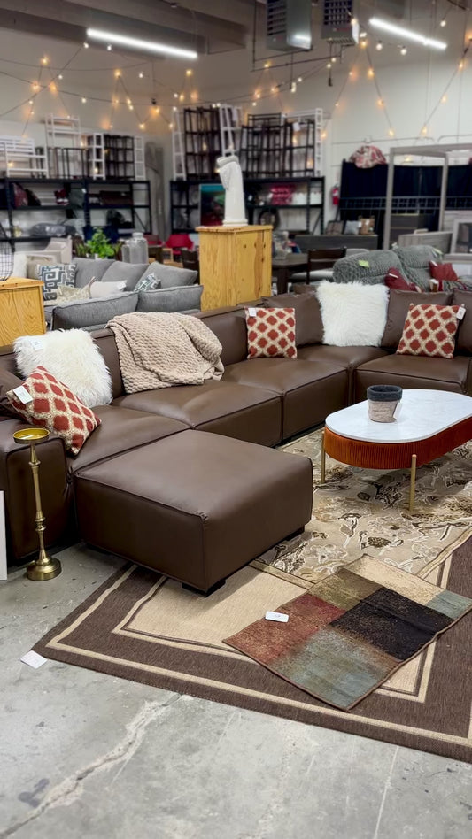 Leather 6pc Modular Sectional in Sepia Brown
