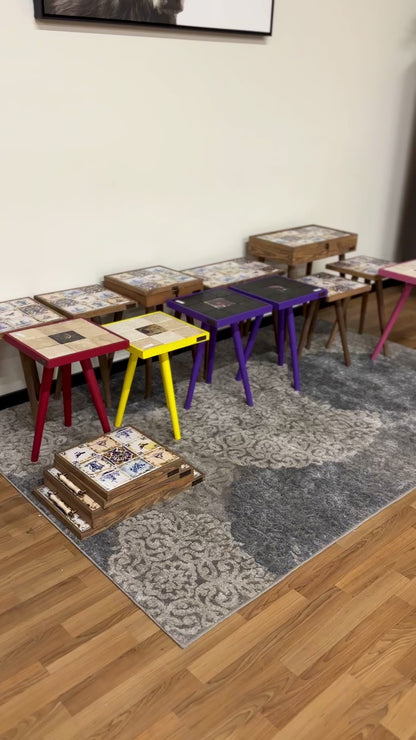 Handmade Limestone Tile Side Tables