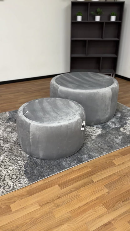 Velvet Storage Ottomans in Light Grey