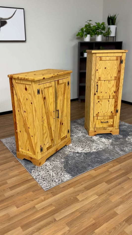 Wood Storage Cabinet Set