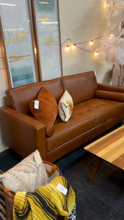 Mempra Genuine Leather Sofa in Rust Orange